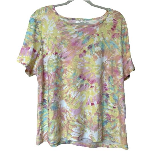 Bobbie Brooks Top Women’s 2X Short Sleeve Popover Watercolor Pastels Stretch - Picture 1 of 6